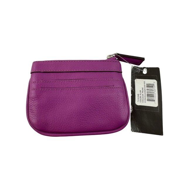*New Clarks Leather Coin Purse Purple Plum Zipper Key Chain Credit Card Holder - Picture 2 of 4